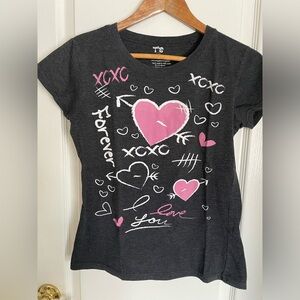 Girls' Black and Pink Heart Graphic Tee